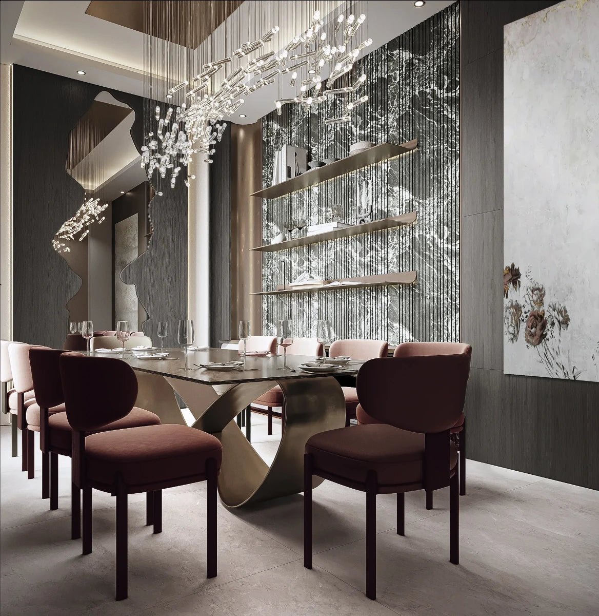 Premium Modern Dining Room Design with Marble Accent Wall and Luxuriou ...