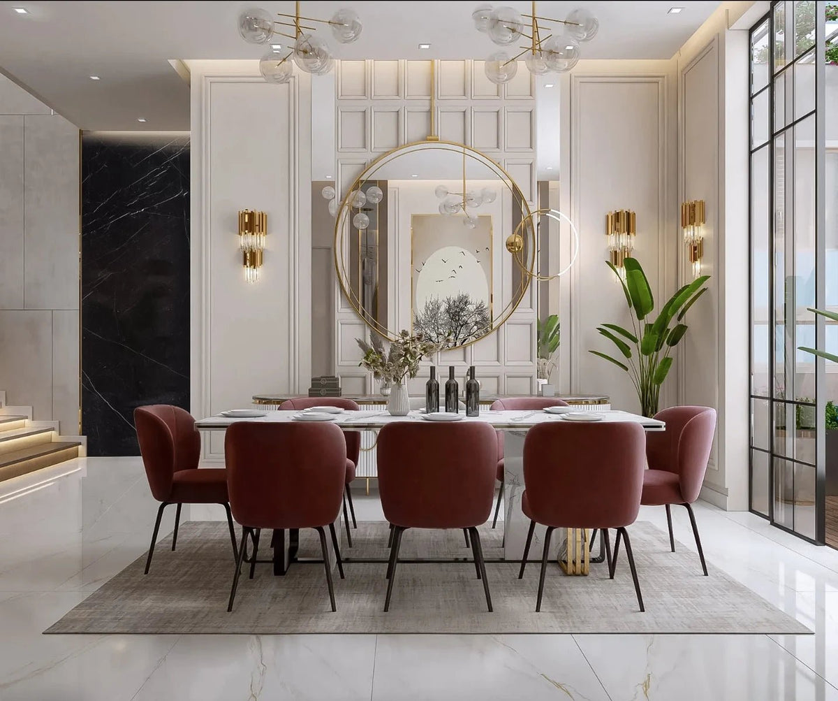 Premium Modern Dining Room Design with Elegant Chandelier and Mirror A ...