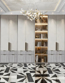 Luxe Swing Wardrobe with Central Illuminated Bookshelf Niche