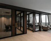 Modern Glass Partition System with Acoustic Privacy Pods