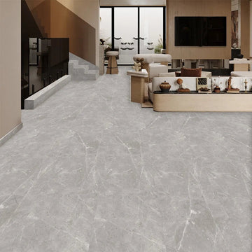 Gray marble-effect tile with a subtle white vein pattern