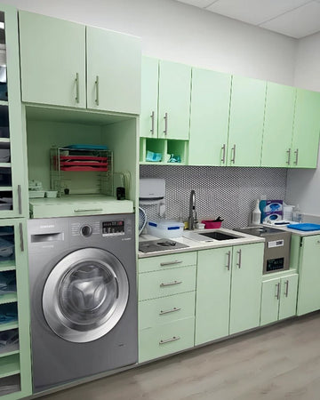 Fresh Mint Multi-Purpose Utility Room with Integrated Laundry and Lab Features