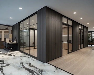 Luxury Office Suite with Grid-Framed Glass Partitions and Executive Finishes