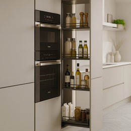 Modern Slim Pull-Out Pantry with Vertical Metal Shelving