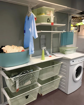 Minimalist Open-Shelving Laundry Station with Modular Wire Storage