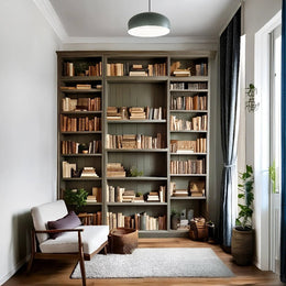 Modern Earthy Reading Nook with Built-in Book shelves and Cozy Lounge new