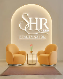 Executive Identity Lounge with Signature Halo Arch and Modernist Soft Seating