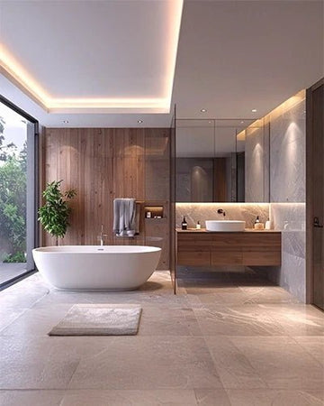 Premium  Bathroom with Freestanding Tub and Single Vanity