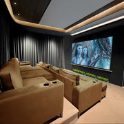 Minimalist Earth-Toned Home Theatre with Plush  Tiered Seating