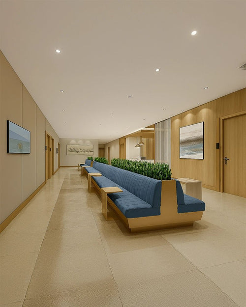 Modern Healing Corridor Lounge – Calming Transitions in Healthcare Interiors