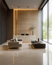 Contemporary Executive Reception with Marble & Earth-Tone Accents