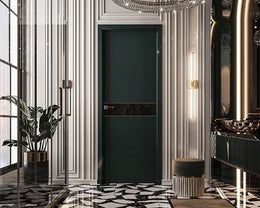 Grand Luxe Entryway with Emerald Door, Crystal Rings & Neo-Deco Detailing