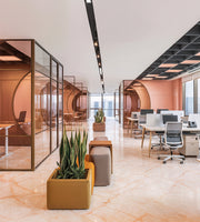 Translucent Terracotta Office with Sculptural Geometry
