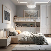 Smart Twin-Level Neutral Kids Bedroom with   Compact Storage
