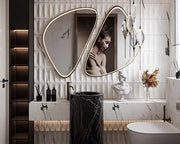 Avant-Garde Powder Room with Sculptural Mirror, Monochrome Marble & Modern Art Expression