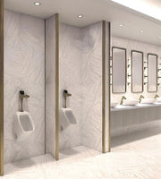 Ivory Luxe Corporate Restroom – Understated Opulence with Brass Highlights