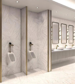 Ivory Luxe Corporate Restroom – Understated Opulence with Brass Highlights