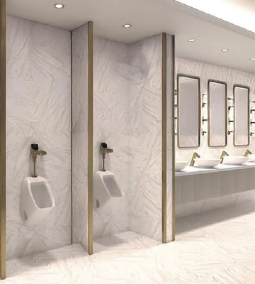 Ivory Luxe Corporate Restroom – Understated Opulence with Brass Highlights