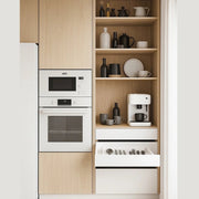 Refined Open Shelving & Drawer Unit with Warm Oak Accents