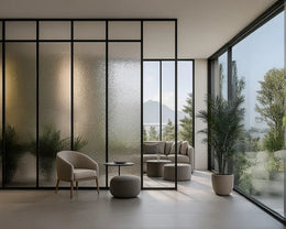 Tranquil Lounge with Frosted Glass Partition and Panoramic Views