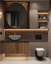 Contemporary Bathroom with Floating Vanity and Oval Mirror