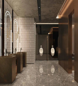 Modern Luxury Restroom Design with Earthy Tones and Minimalist Elegance