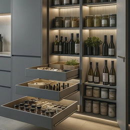 Open Pantry Unit with Glass Jar Display & Pull-Out Spice Drawers