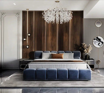 Modern Bedroom with Bold Contrast and Luxurious Materials