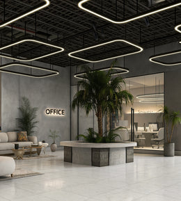 Futurist Lounge Lobby with Sculpted Geometry & Urban Zen