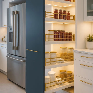 Open Pantry Unit-Golden Rail Shelving & Coordinated Jar Display