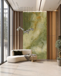 Executive Office Lobby with Biophilic Stone Feature & Sculptural Lighting