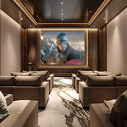Cinematic Beige & Walnut Home Theatre with Luxe  Marble Accents