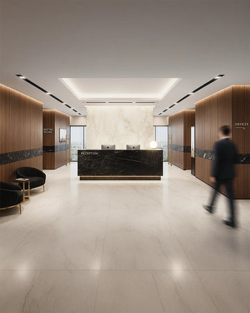 Executive Corporate Lobby with Black Marble & Walnut Paneling