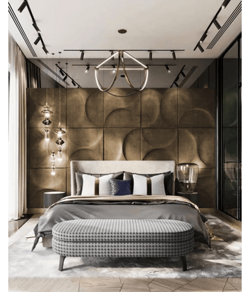 Modern Luxury Bedroom with Textured Accent Wall Tiles