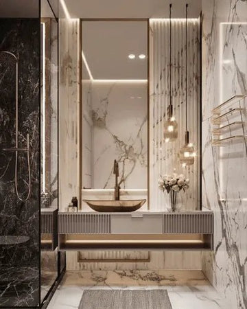 Contemporary Bathroom Design with Pebble Shower Tray & Mirror