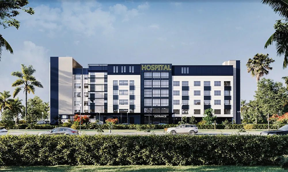 Modern Hospital Exterior with Premium Architectural Elements - Davinciya