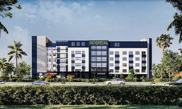 Modern Hospital Exterior with Premium Architectural Elements