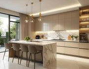 Luxury Modern Straight-Line Kitchen with Waterfall Island