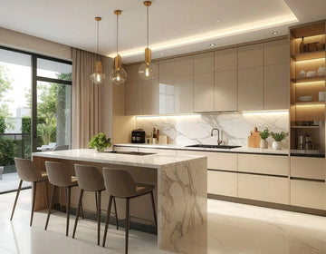 Luxury Modern Straight-Line Kitchen with Waterfall Island
