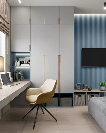 Modern Ash Wood Study Room with Greenery and   Natural Light
