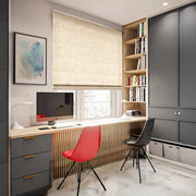 Modern Ash Wood Study Room with Red and Black Chairs