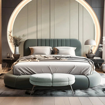 Teal & Taupe Kids Bedroom with Circular Backlit Wall Design