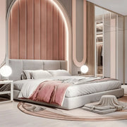 Modern Blush & Beige Kids Bedroom with Arched   Headboard Wall