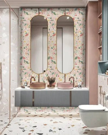 Bathroom Design with Terrazzo Tiles & Dual-Coloured Basins
