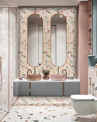 Bathroom Design with Terrazzo Tiles & Dual-Coloured Basins