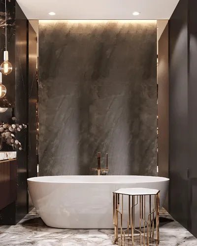 Luxe Stone-Panelled Bathtub Area
