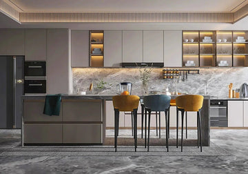 Modern Glam Island Kitchen in Grey Tones