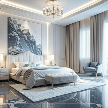 Elegant Grey & Crystal-Themed Kids Bedroom with   Nature Mural