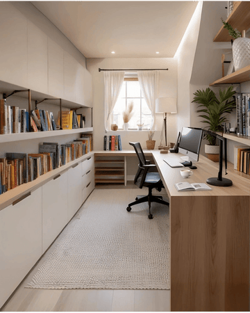 Contemporary Study Room with a Classic  Rug Accent.