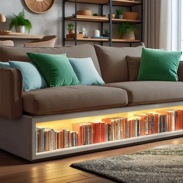 3-Seater Sofa with Built-In Bookshelf & LED Ambient Lighting